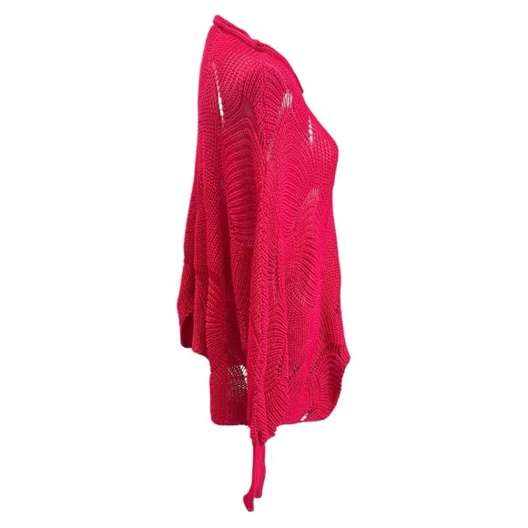 Davi & Dani Hot Pink Open Knit Sweater L Oversized Slouchy Beachy Lightweight - Picture 6 of 11
